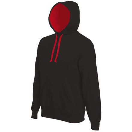 ka446bl-re-l, CONTRAST HOODED (KA446) hosszú ujjú férfi pulóver poliészter/pamut oldalvarrott